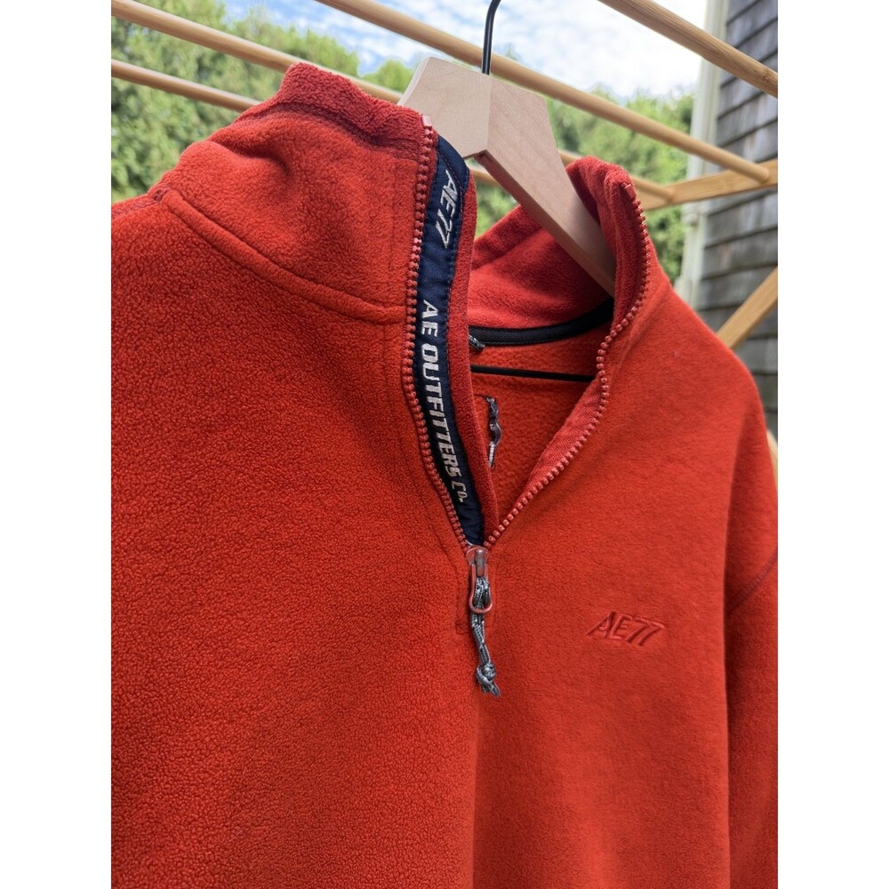 American Eagle - Orange, Fleece, Quarter Zip with Blue Accents - Mens Medium